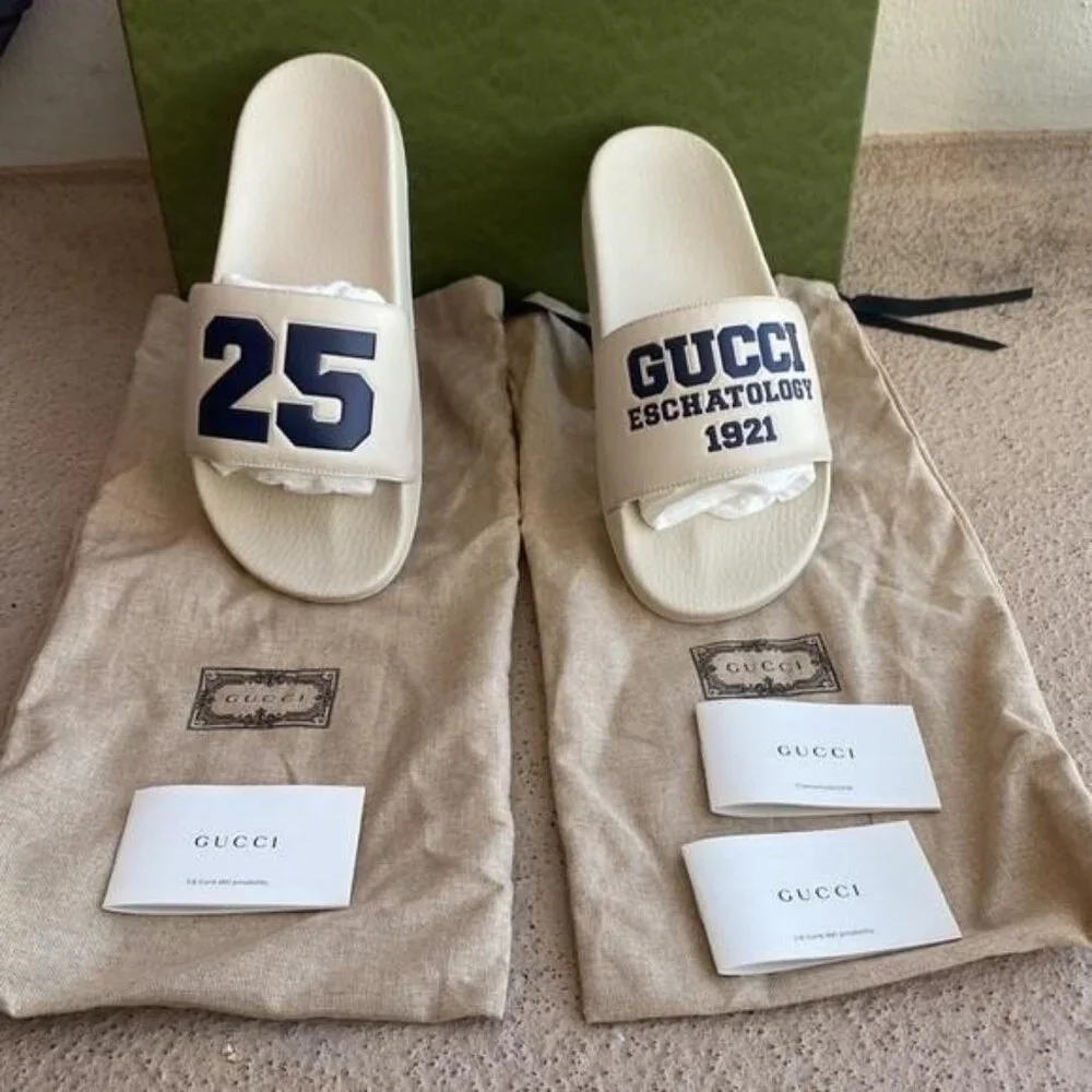 GUCCI 25 Authentic LEATHER SLIDES Men 7 can fit Women 8 Or 85